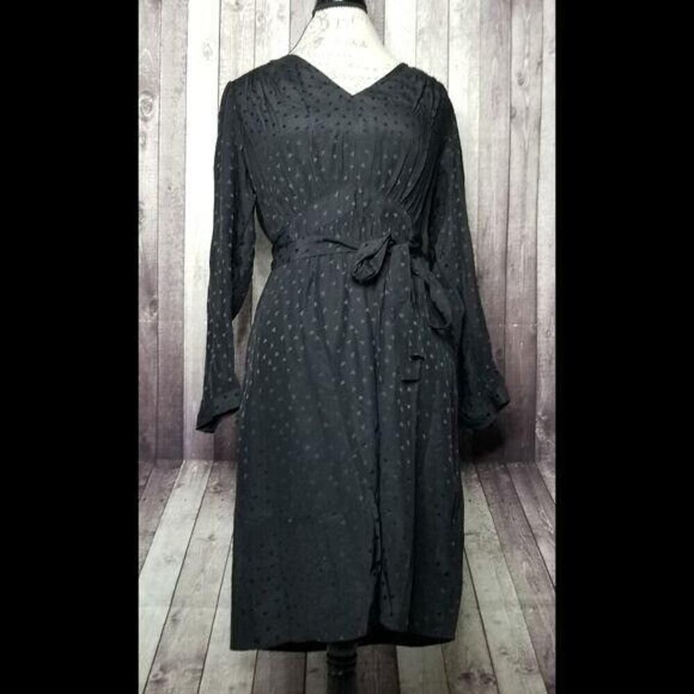 Rebecca Taylor Black Silk Jacquard Heart Tie Waist Midi Dress NEW